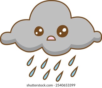 Linda nube de lluvia de dibujos animados con ilustración de la cara.	