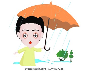 cute cartoon with rain scene