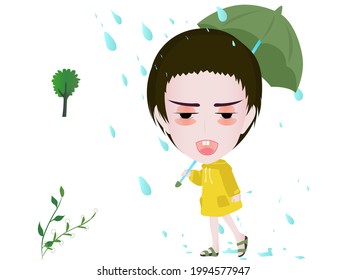 tira cómica linda con la escena de la lluvia
