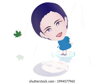 cute cartoon with rain scene