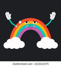 Personaje de dibujos animados con nubes. Hippie, psicodélico, retro y vintage. Ilustración del vector