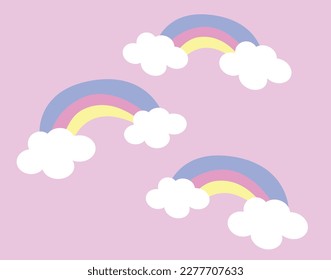 El arcoiris de dibujos animados con nubes. Ilustración del vector hippie