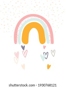 Cute cartoon rainbow. Print for baby posters, cards, clothes. Vector cartoon illustration.