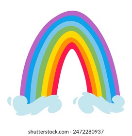 Netter Cartoon Regenbogen mit Himmel. Druckbares Poster für Kinder. Design für Dekoration Kinderzimmer Interieur. Vektorillustration isoliert auf weißem Hintergrund