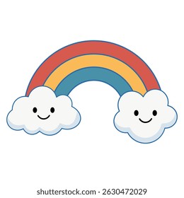 Cute Cartoon Rainbow with Smiling Clouds Illustration