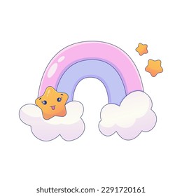Cute Cartoon rainbow and star Kawaii. Cartoon vector illustration