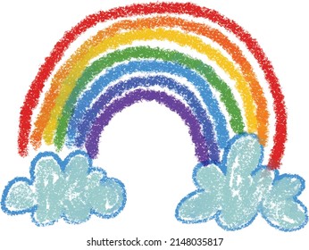 lindo arco iris de dibujos animados con dos nubes ilustraciones vectoriales