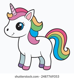 Cute Cartoon Rainbow Unicorn  vector illustration