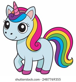 Cute Cartoon Rainbow Unicorn  vector illustration