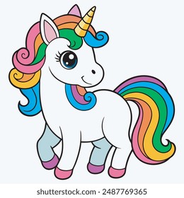 Nette Cartoon Regenbogen Einhorn Vektorillustration