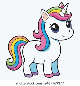 Cute Cartoon Rainbow Unicorn  vector illustration