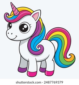 Cute Cartoon Rainbow Unicorn  vector illustration