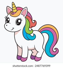 Cute Cartoon Rainbow Unicorn  vector illustration