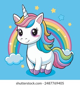 Nette Cartoon Regenbogen Einhorn Vektorillustration