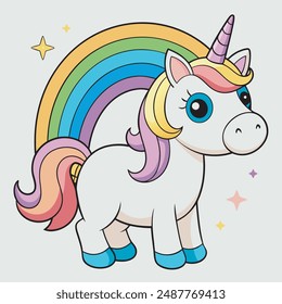 Nette Cartoon Regenbogen Einhorn Vektorillustration