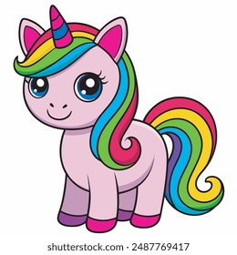 Cute Cartoon Rainbow Unicorn  vector illustration