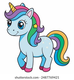 Cute Cartoon Rainbow Unicorn  vector illustration