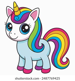 Cute Cartoon Rainbow Unicorn  vector illustration