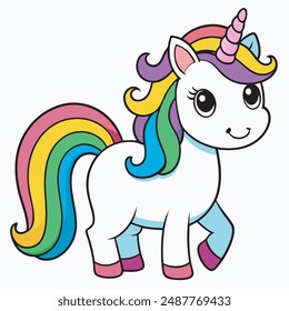 Cute Cartoon Rainbow Unicorn  vector illustration