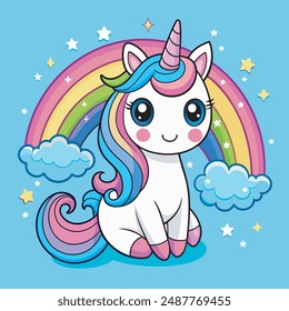 Cute Cartoon Rainbow Unicorn  vector illustration