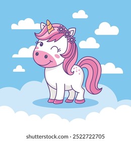 Ilustração de vetor de bonitos desenhos animados Rainbow Unicorn 