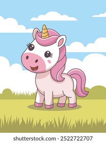 Ilustração de vetor de bonitos desenhos animados Rainbow Unicorn 