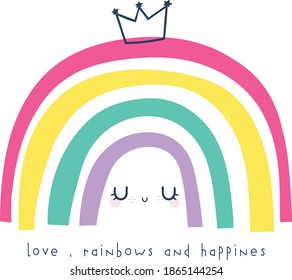 Cute Cartoon Rainbow Vector Illustration