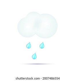 Cute cartoon rainy cloud with blue rain drops. Vector illustration.