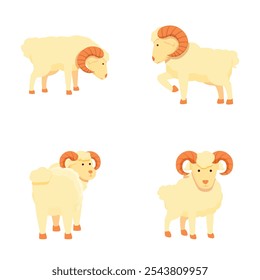 Cute cartoon ram collection set with playful and animated farm animal characters in various poses, perfect for children's education, storybook illustrations, and nursery art design