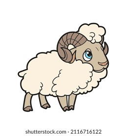 Cute cartoon ram color variation for coloring page on white background