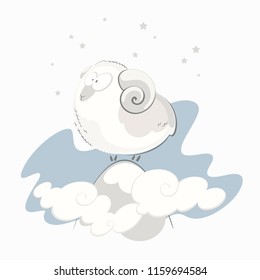 Cute cartoon ram sheep on top of a mountain
