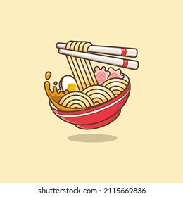 bonitos fideos de ramen de dibujos animados. ilustración vectorial para logotipo o etiqueta de mascota