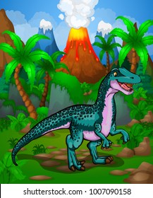 Cute cartoon raptor. Vector illustration of a cartoon dinosaur.