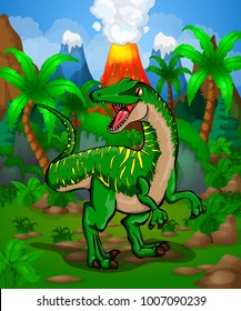 Cute cartoon raptor. Vector illustration of a cartoon dinosaur.