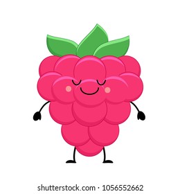 Cute  cartoon raspberry. Kawaii raspberry. Vector illustration isolated on white background.