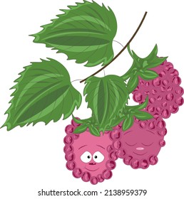 cute cartoon raspberry on a branch