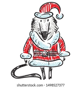 Cute cartoon rat. Happy new 2020 year card. Sketch. Vector illustration