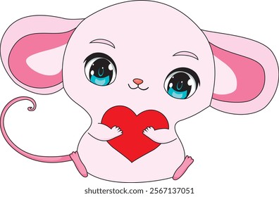 Cute Cartoon Rat With Heart Valentine Vector