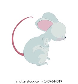 Cute cartoon rat looks forward. Vector illustration on white background.