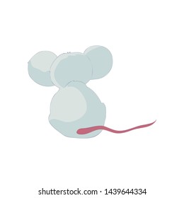Cute cartoon rat sits. Back view. Vector illustration on white background.