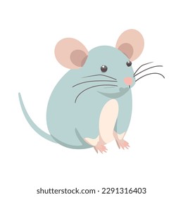 Cute cartoon rat sitting on flat background icon isolated