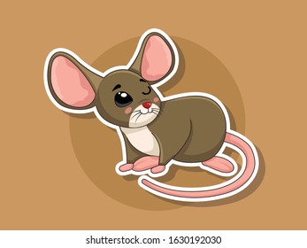 Cute Cartoon Rat Sticker. Vector art illustration with happy animal cartoon characters