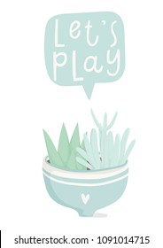 Cute cartoon ready-to-use gift postcards with succulents and cactuses. Vector printable template design of Thank you card, invitation, poster in pastel colors with pretty trendy cacti houseplants