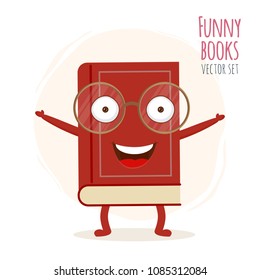 Cute cartoon red book character with smiling faces. Vector illustration icon isolated on white background. EPS 10.