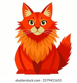 Cute cartoon red cat Maine Coon  isolated on white background. Suitable for educational poster, logo, children's books and  encyclopedias. Vector illustration.