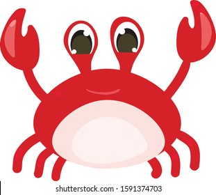 Cute , cartoon, red character crab , vector isolated illustration on white background . Concept for print, web design , cards , logo