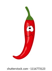 Cute cartoon red chili pepper vegetable vector illustration isolated on white background.