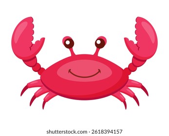 Cute cartoon red crab with a cheerful smile. Ideal for marine, beach, or childrens designs.