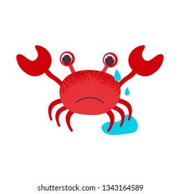 Cute cartoon red crab drawing. Crab character vector illustration. Emoji. Loudly Crying Face