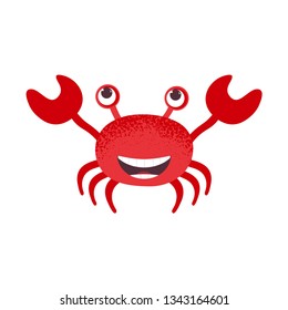 Cute cartoon red crab drawing. Funny smiling crab character vector illustration. Haha emoji. Smiley face